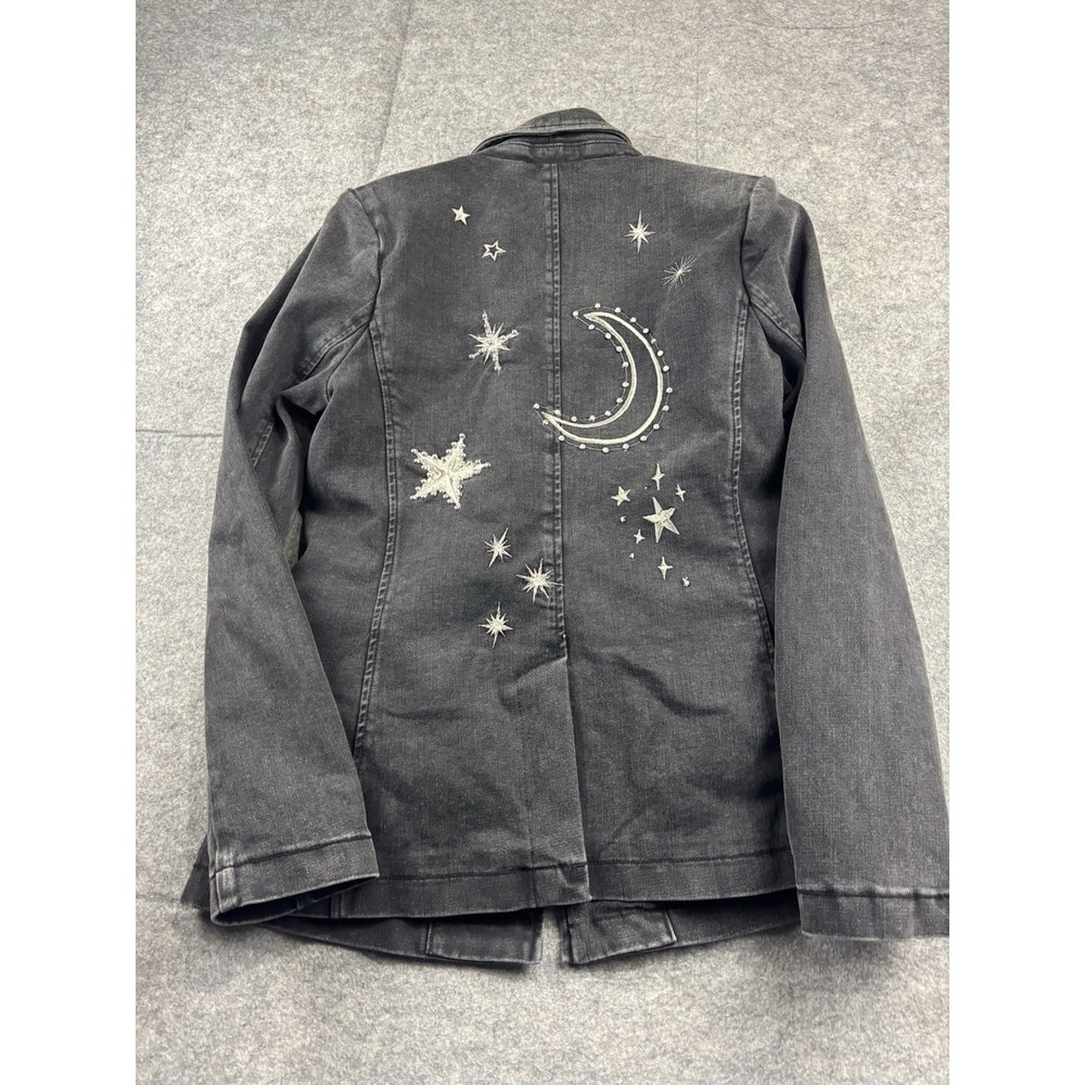 Driftwood Womens XS Celestial Embroidered Denim Blazer Moon Star Jacket Gothic
